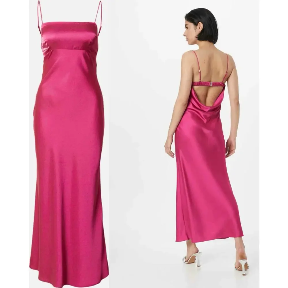 Abercrombie & Fitch Hot Pink Satin Midi Slip Dress - Picture 1 of 8